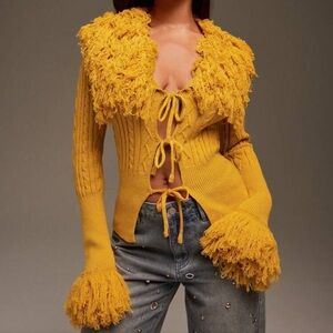 Yellow Fringed Women's Sweater
